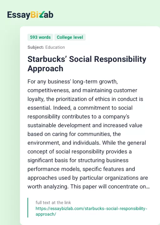 Starbucks’ Social Responsibility Approach - Essay Preview