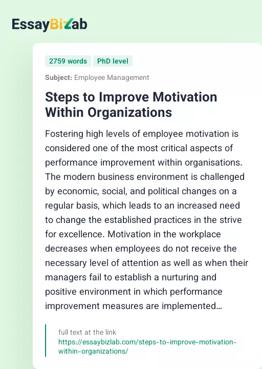 Steps to Improve Motivation Within Organizations - Essay Preview