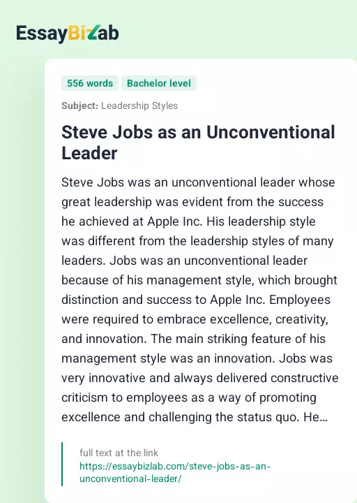 Steve Jobs as an Unconventional Leader - Essay Preview