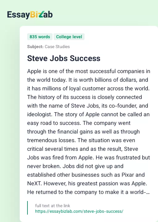 Steve Jobs Success - Essay Preview
