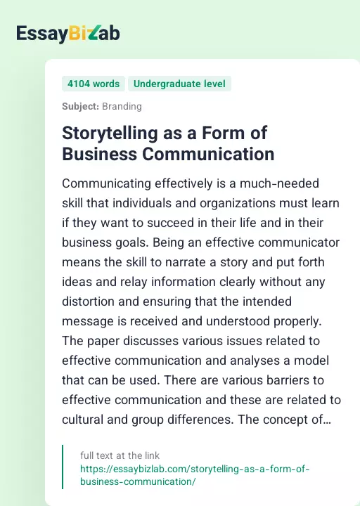 Storytelling as a Form of Business Communication - Essay Preview