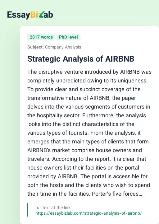 Strategic Analysis of AIRBNB - Essay Preview
