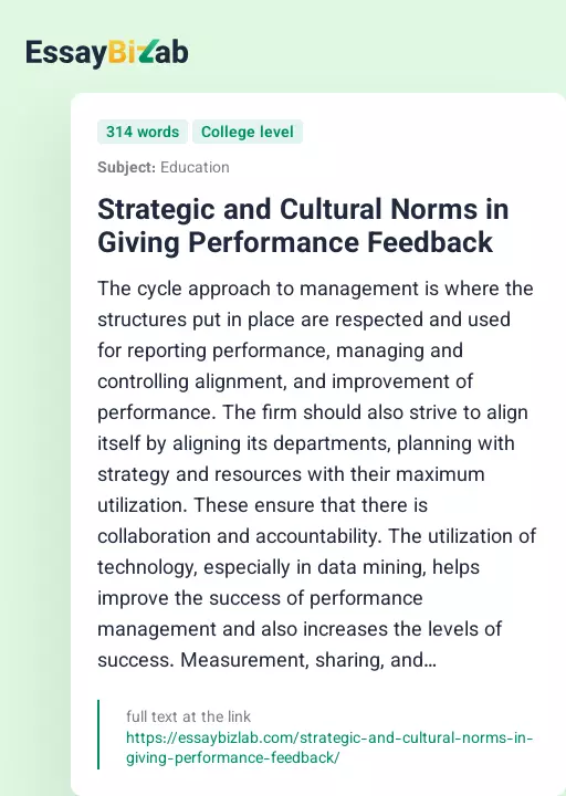 Strategic and Cultural Norms in Giving Performance Feedback - Essay Preview