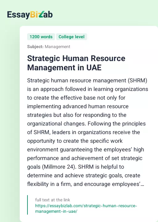 Strategic Human Resource Management in UAE - Essay Preview