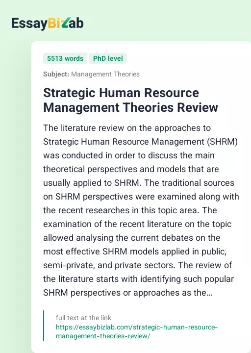 Strategic Human Resource Management Theories Review - Essay Preview
