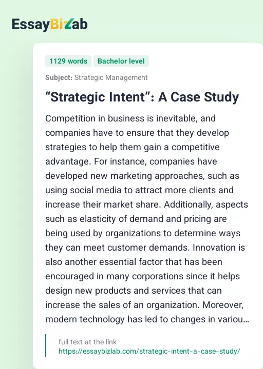 “Strategic Intent”: A Case Study - Essay Preview