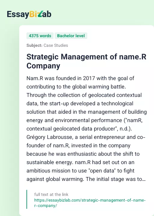 Strategic Management of name.R Company - Essay Preview