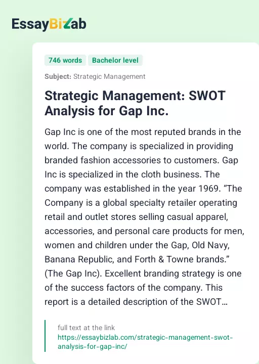 Strategic Management: SWOT Analysis for Gap Inc. - Essay Preview