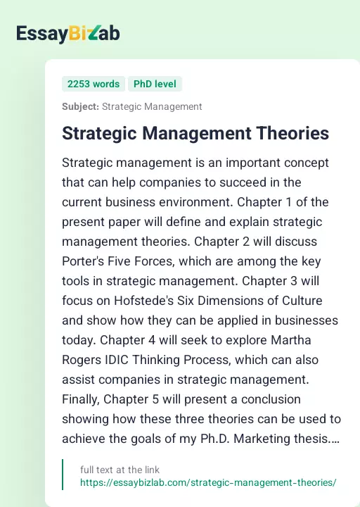 Strategic Management Theories - Essay Preview