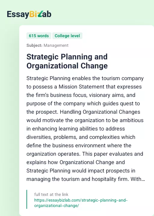 Strategic Planning and Organizational Change - Essay Preview