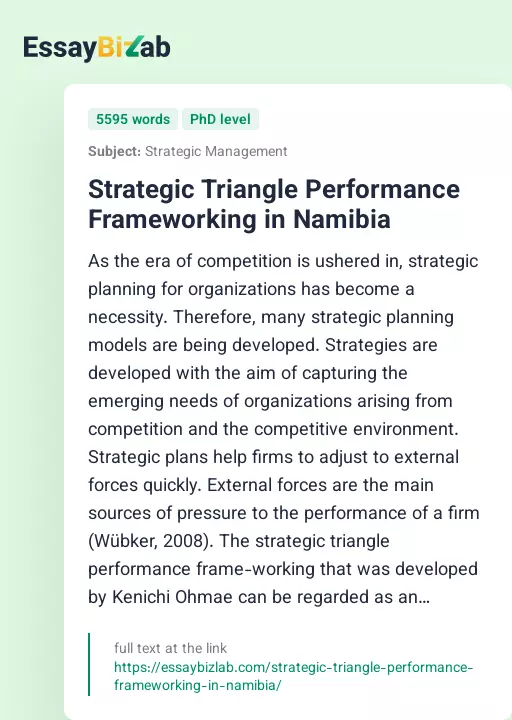 Strategic Triangle Performance Frameworking in Namibia - Essay Preview