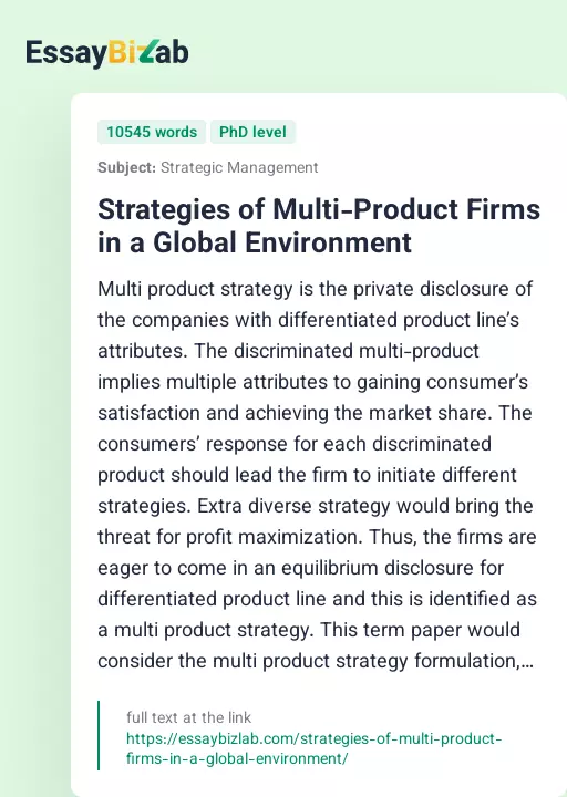 Strategies of Multi-Product Firms in a Global Environment - Essay Preview