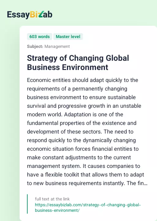 Strategy of Changing Global Business Environment - Essay Preview