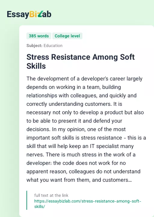 Stress Resistance Among Soft Skills - Essay Preview