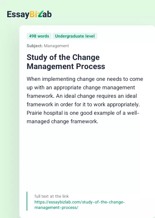 Study of the Change Management Process - Essay Preview