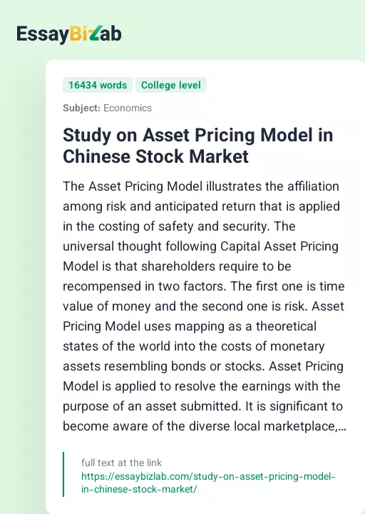 Study on Asset Pricing Model in Chinese Stock Market - Essay Preview