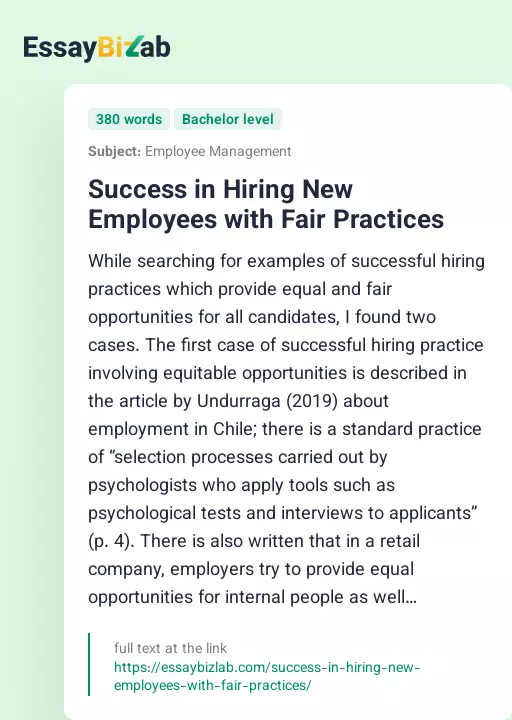 Success in Hiring New Employees with Fair Practices - Essay Preview