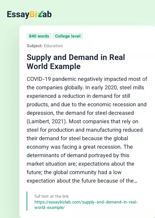 Supply and Demand in Real World Example - Essay Preview