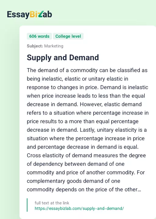 Supply and Demand - Essay Preview