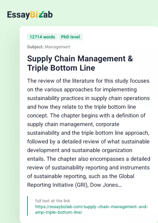 Supply Chain Management & Triple Bottom Line - Essay Preview