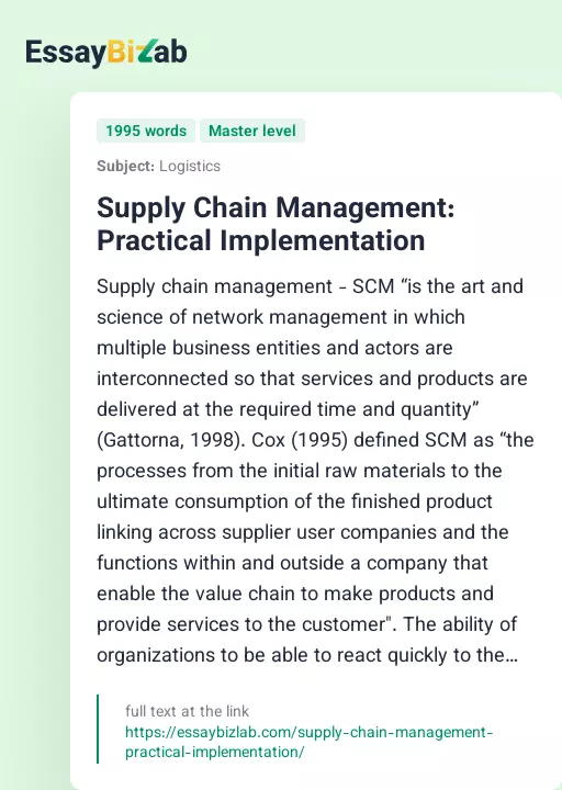 Supply Chain Management: Practical Implementation - Essay Preview