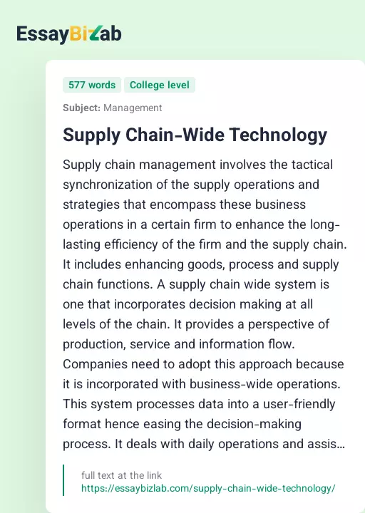 Supply Chain-Wide Technology - Essay Preview