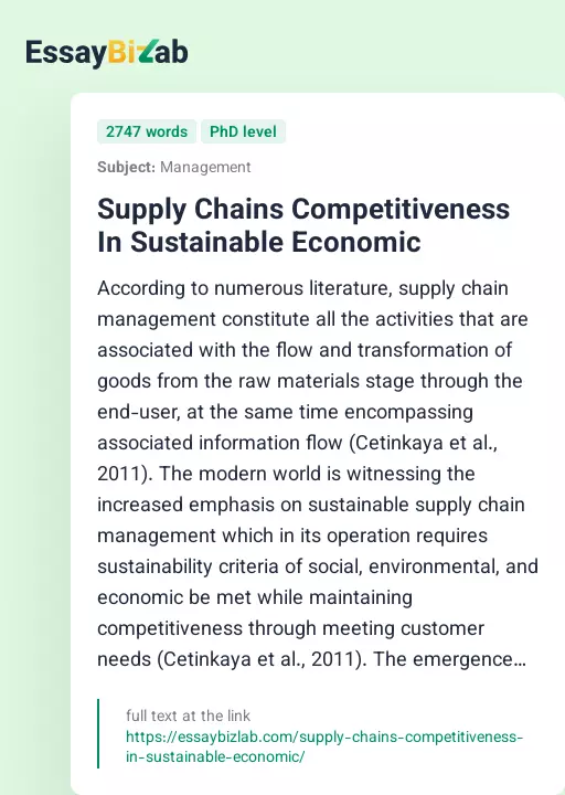 Supply Chains Competitiveness In Sustainable Economic - Essay Preview