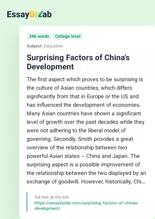 Surprising Factors of China's Development - Essay Preview
