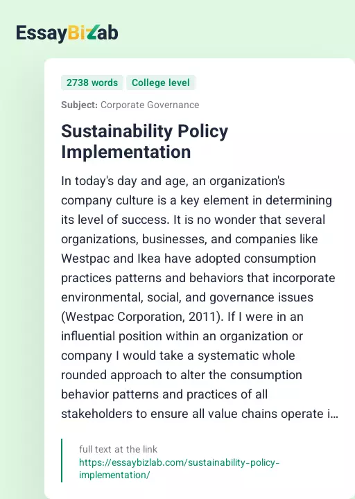 Sustainability Policy Implementation - Essay Preview