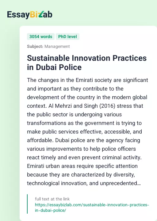 Sustainable Innovation Practices in Dubai Police - Essay Preview