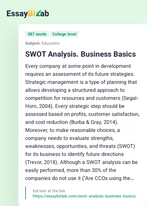 SWOT Analysis. Business Basics - Essay Preview
