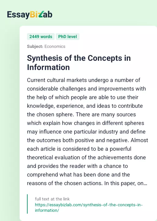 Synthesis of the Concepts in Information - Essay Preview