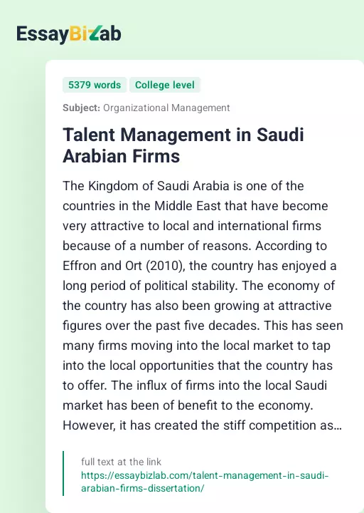 Talent Management in Saudi Arabian Firms - Essay Preview