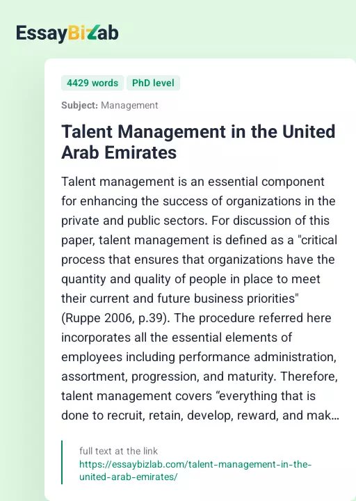 Talent Management in the United Arab Emirates - Essay Preview