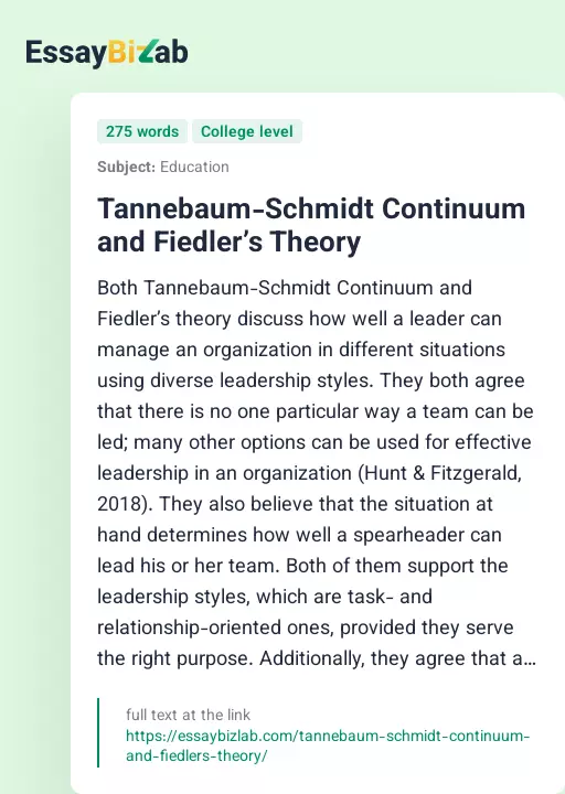 Tannebaum-Schmidt Continuum and Fiedler’s Theory - Essay Preview