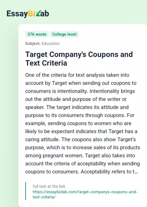 Target Company's Coupons and Text Criteria - Essay Preview