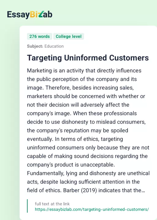 Targeting Uninformed Customers - Essay Preview