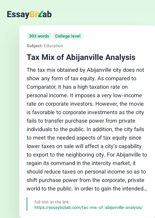 Tax Mix of Abijanville Analysis - Essay Preview
