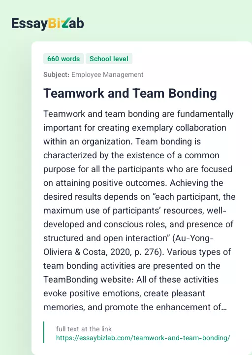 Teamwork and Team Bonding - Essay Preview