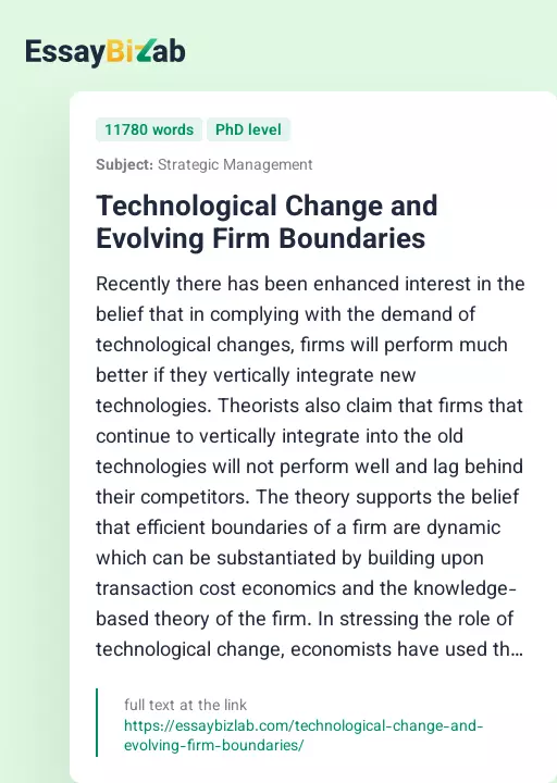 Technological Change and Evolving Firm Boundaries - Essay Preview