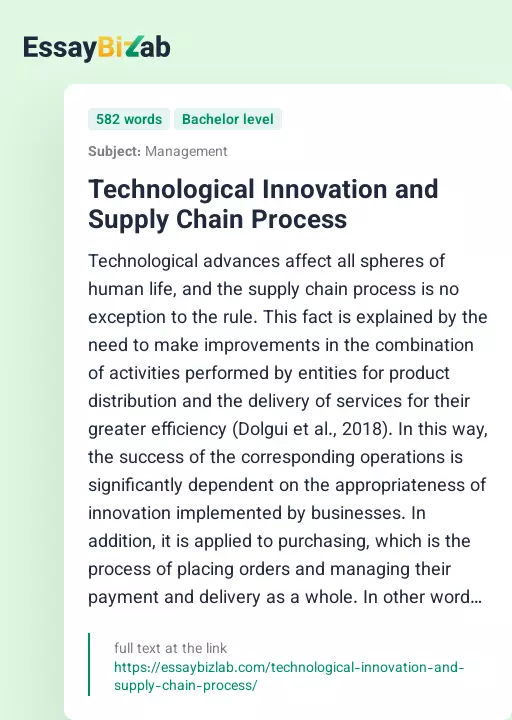 Technological Innovation and Supply Chain Process - Essay Preview