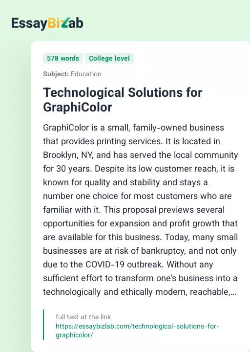 Technological Solutions for GraphiColor - Essay Preview