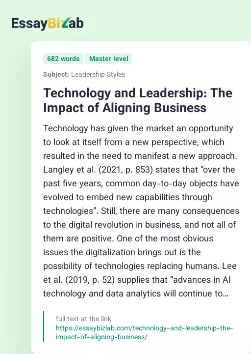 Technology and Leadership: The Impact of Aligning Business - Essay Preview