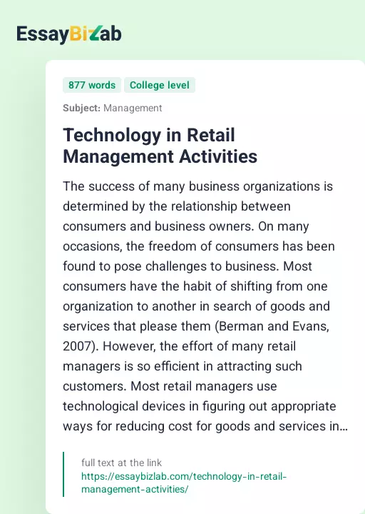 Technology in Retail Management Activities - Essay Preview