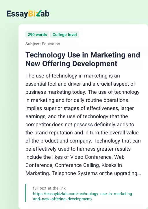 Technology Use in Marketing and New Offering Development - Essay Preview