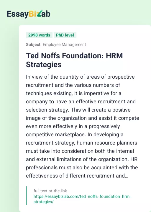 Ted Noffs Foundation: HRM Strategies - Essay Preview