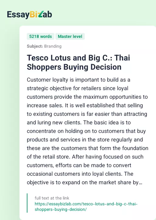 Tesco Lotus and Big C.: Thai Shoppers Buying Decision - Essay Preview