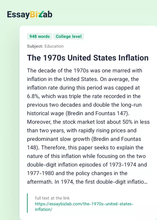 The 1970s United States Inflation - Essay Preview