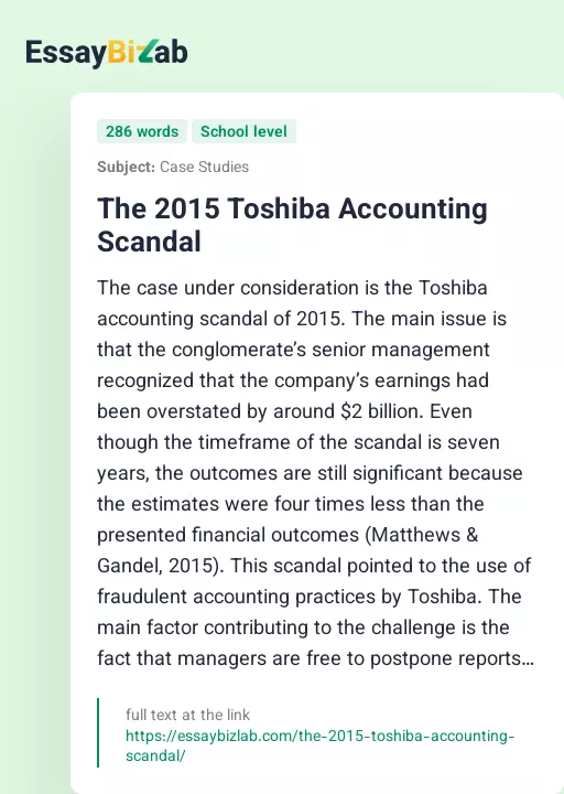 The 2015 Toshiba Accounting Scandal - Essay Preview