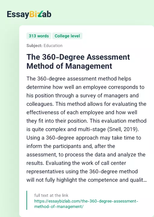 The 360-Degree Assessment Method of Management - Essay Preview